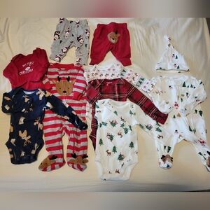 Newborn Christmas Onesies and Outfits Lot